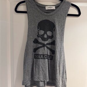 soulcycle Gray Muscle Tank with Black Skull Graphic